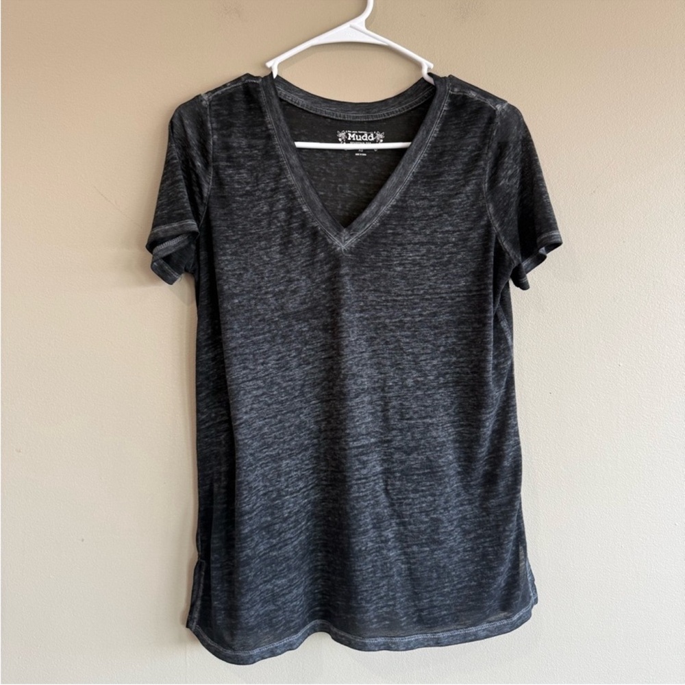 Mudd Charcoal Burnout V-neck Short Sleeve Roadtrip Tee - Picture 7 of 7